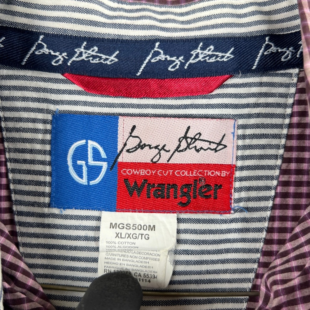 Wrangler George Strait Cowboy Cut Shirt XL Burgundy Check Men Western Button Up - Picture 3 of 7
